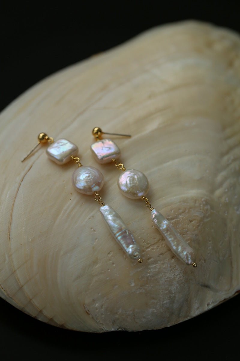 Rhombus Baroque Pearl Long Earrings - floysun