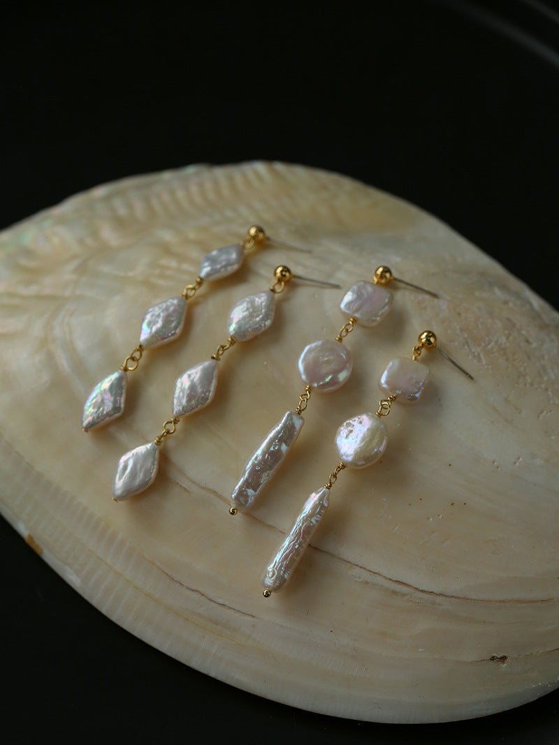 Rhombus Baroque Pearl Long Earrings - floysun