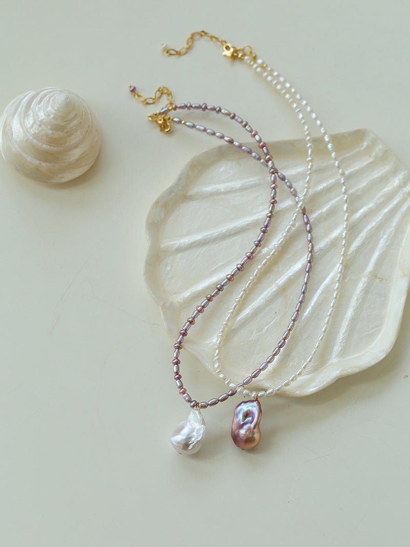 Rice Pearl and Baroque Pearl Pendant Necklace - floysun