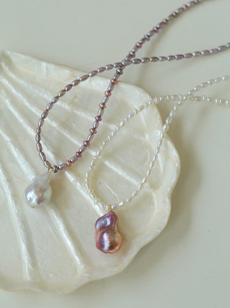 Rice Pearl and Baroque Pearl Pendant Necklace - floysun