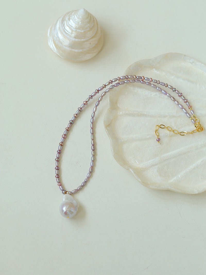 Rice Pearl and Baroque Pearl Pendant Necklace - floysun