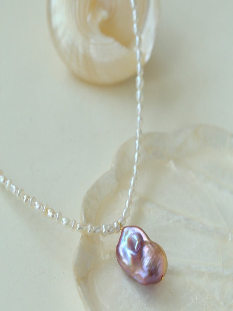 Rice Pearl and Baroque Pearl Pendant Necklace - floysun