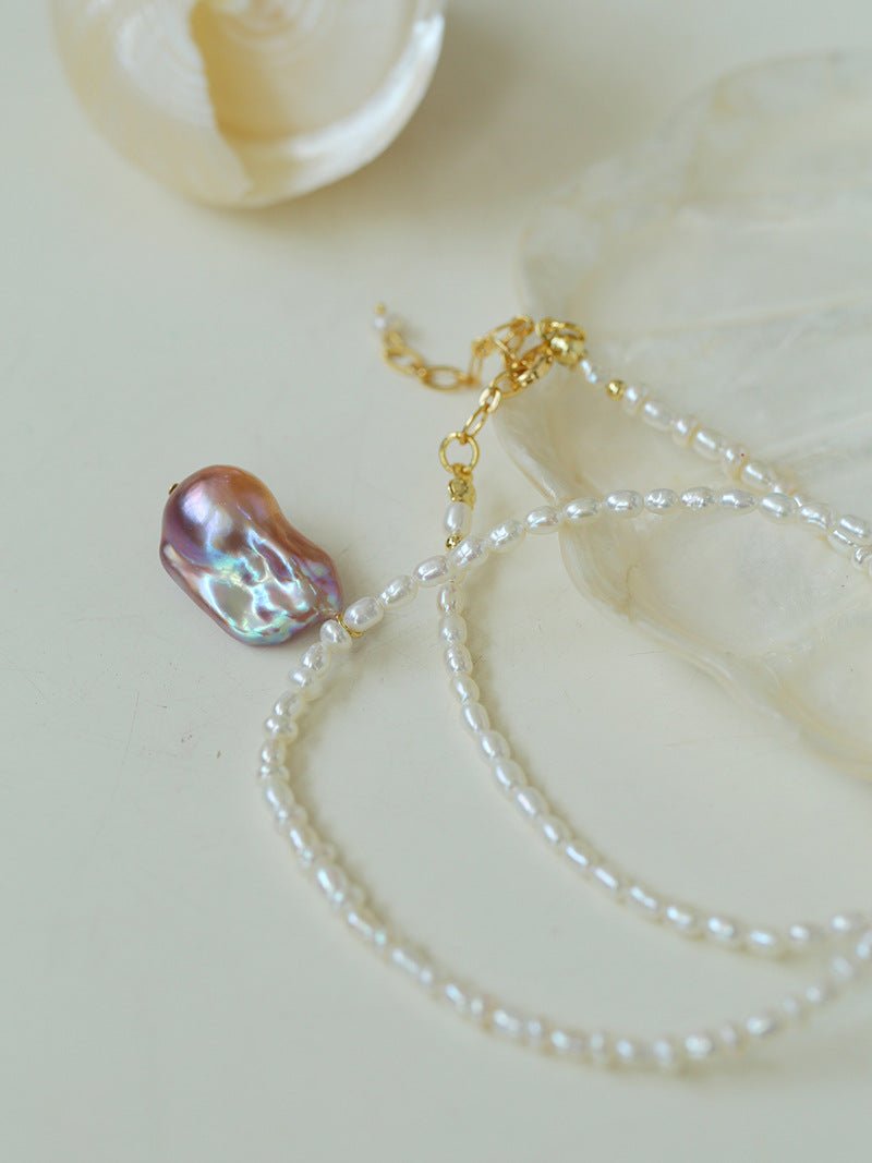 Rice Pearl and Baroque Pearl Pendant Necklace - floysun