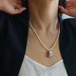 Rice Pearl and Purple Baroque Pearl Pendant Necklace - floysun