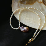 Rice Pearl and Purple Baroque Pearl Pendant Necklace - floysun