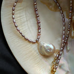 Rice Pearl and Purple Baroque Pearl Pendant Necklace - floysun