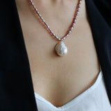 Rice Pearl and Purple Baroque Pearl Pendant Necklace - floysun