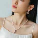 Rice Pearl and Purple Baroque Pearl Pendant Necklace - floysun