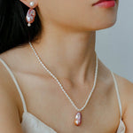 Rice Pearl and Purple Baroque Pearl Pendant Necklace - floysun