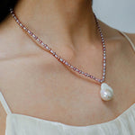 Rice Pearl and Purple Baroque Pearl Pendant Necklace - floysun