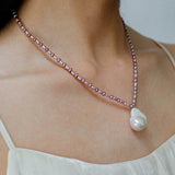 Rice Pearl and Purple Baroque Pearl Pendant Necklace - floysun