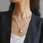 Rice Pearl and Purple Baroque Pearl Pendant Necklace - floysun