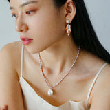 Rice Pearl and Purple Baroque Pearl Pendant Necklace - floysun