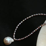 Rice Pearl and Purple Baroque Pearl Pendant Necklace - floysun