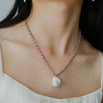 Rice Pearl and Purple Baroque Pearl Pendant Necklace - floysun