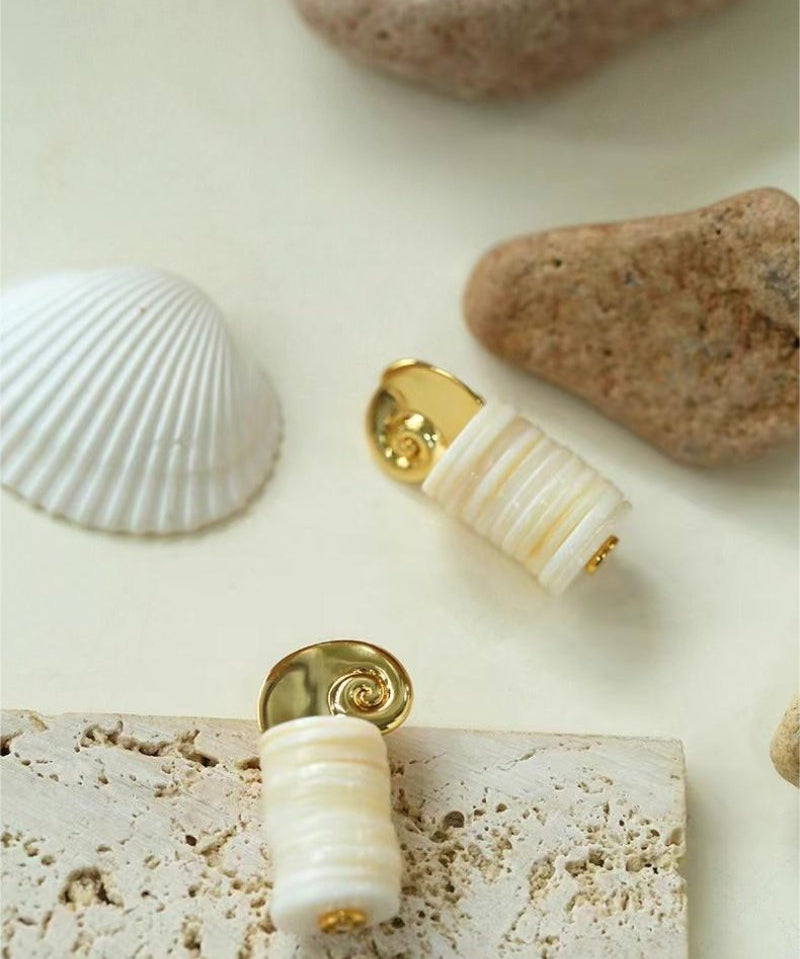 Romantic Ocean White Shell Conch Earrings - floysun