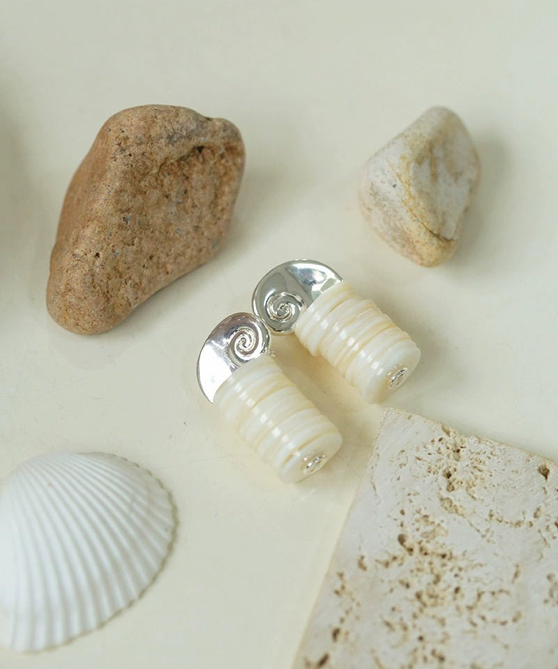 Romantic Ocean White Shell Conch Earrings - floysun