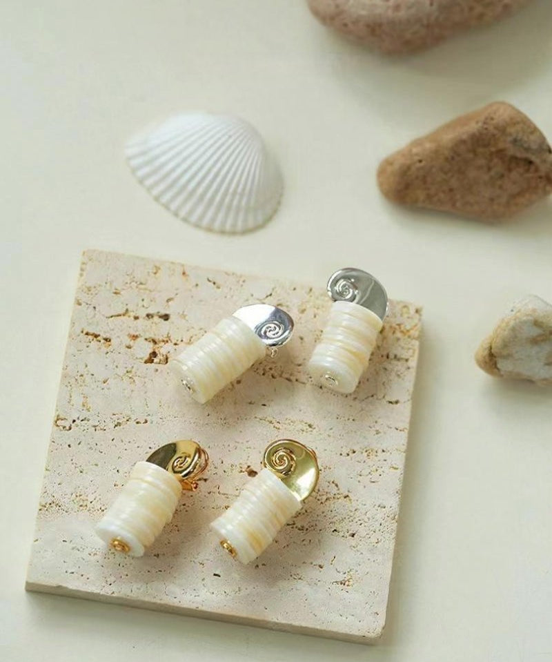 Romantic Ocean White Shell Conch Earrings - floysun