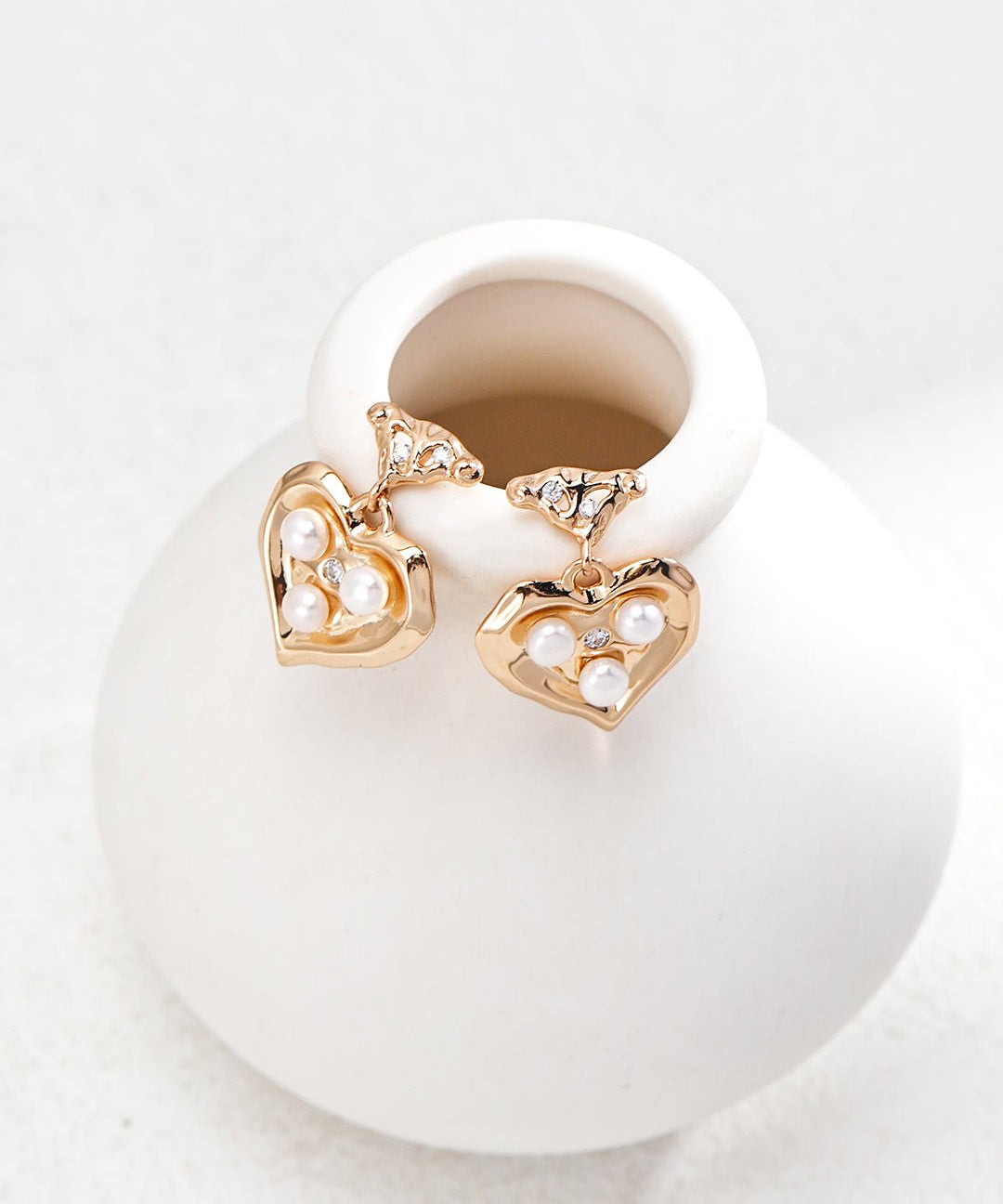 Romantic Poker Heart Golden Pearl Earrings - floysun