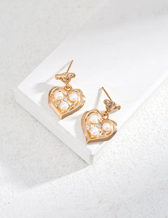 Romantic Poker Heart Golden Pearl Earrings - floysun