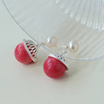 Rose Chalcedony Gemstone Drop Pearl Earrings - floysun