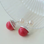 Rose Chalcedony Gemstone Drop Pearl Earrings - floysun