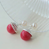 Rose Chalcedony Gemstone Drop Pearl Earrings - floysun