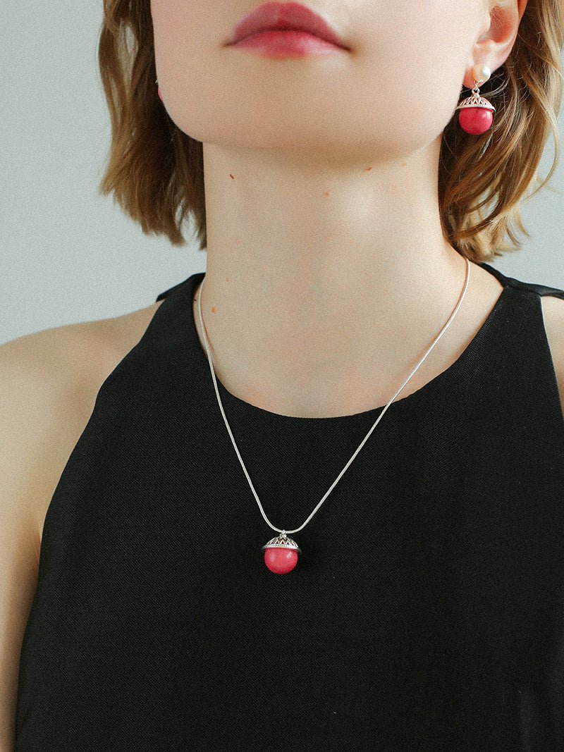 Rose Chalcedony Gemstone Pendant Necklace - floysun