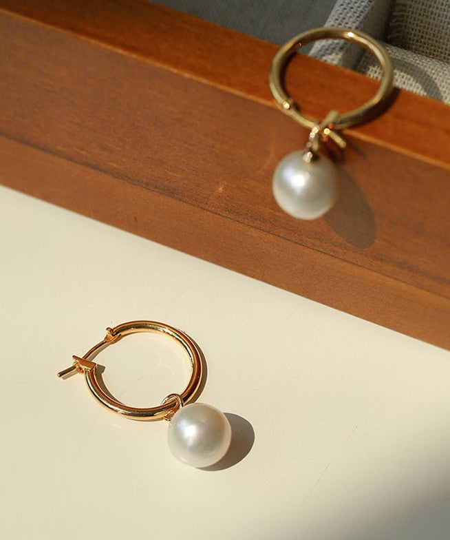 Round Baroque Pearl Drop Hoop Earrings - floysun