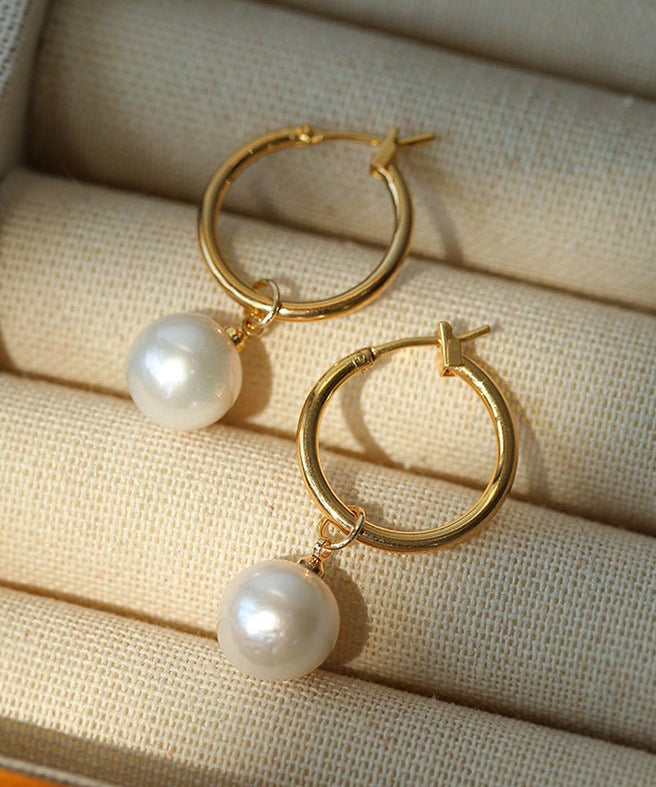 Round Baroque Pearl Drop Hoop Earrings - floysun