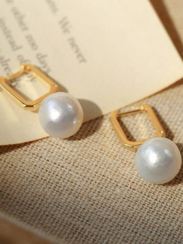 Round Baroque Pearl Square Hoops Earrings - floysun