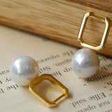 Round Baroque Pearl Square Hoops Earrings - floysun