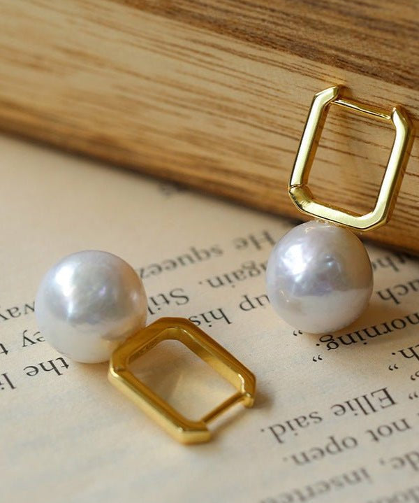 Round Baroque Pearl Square Hoops Earrings - floysun