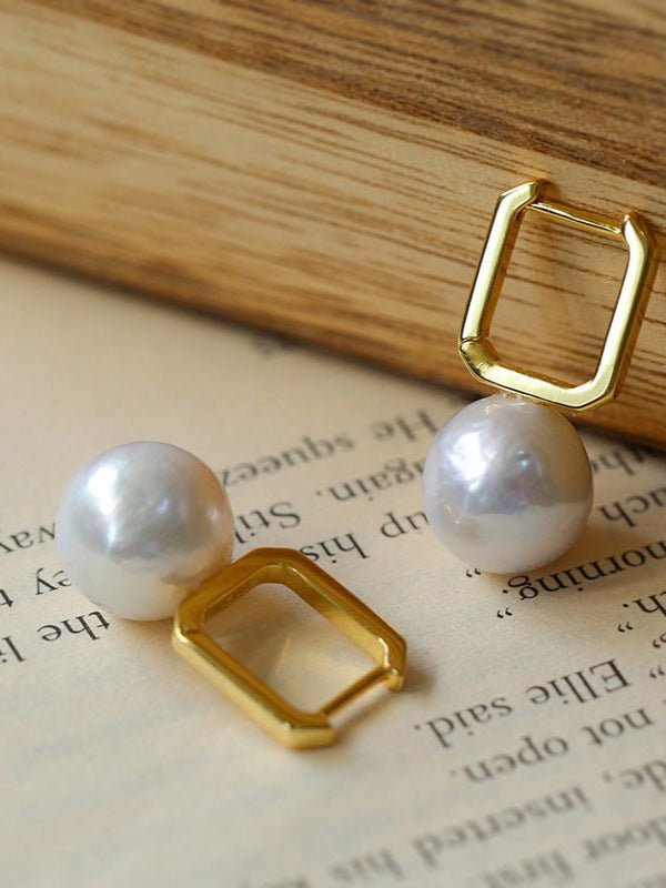 Round Baroque Pearl Square Hoops Earrings - floysun