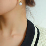 Round Baroque Pearl Square Hoops Earrings - floysun