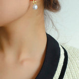 Round Baroque Pearl Square Hoops Earrings - floysun