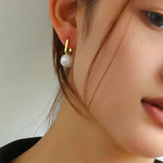 Round Baroque Pearl Square Hoops Earrings - floysun