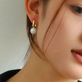 Round Baroque Pearl Square Hoops Earrings - floysun