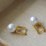 Round Baroque Pearl Square Hoops Earrings - floysun