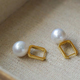 Round Baroque Pearl Square Hoops Earrings - floysun