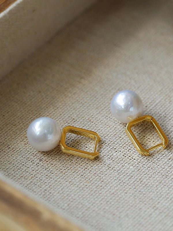 Round Baroque Pearl Square Hoops Earrings - floysun