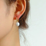 Round Baroque Pearl Square Hoops Earrings - floysun