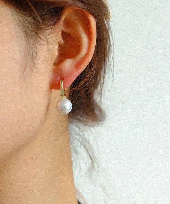 Round Baroque Pearl Square Hoops Earrings - floysun