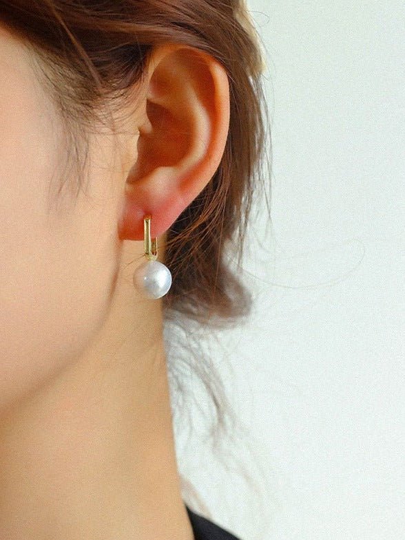 Round Baroque Pearl Square Hoops Earrings - floysun