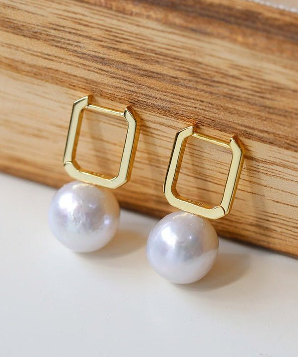 Round Baroque Pearl Square Hoops Earrings - floysun