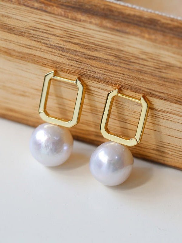 Round Baroque Pearl Square Hoops Earrings - floysun