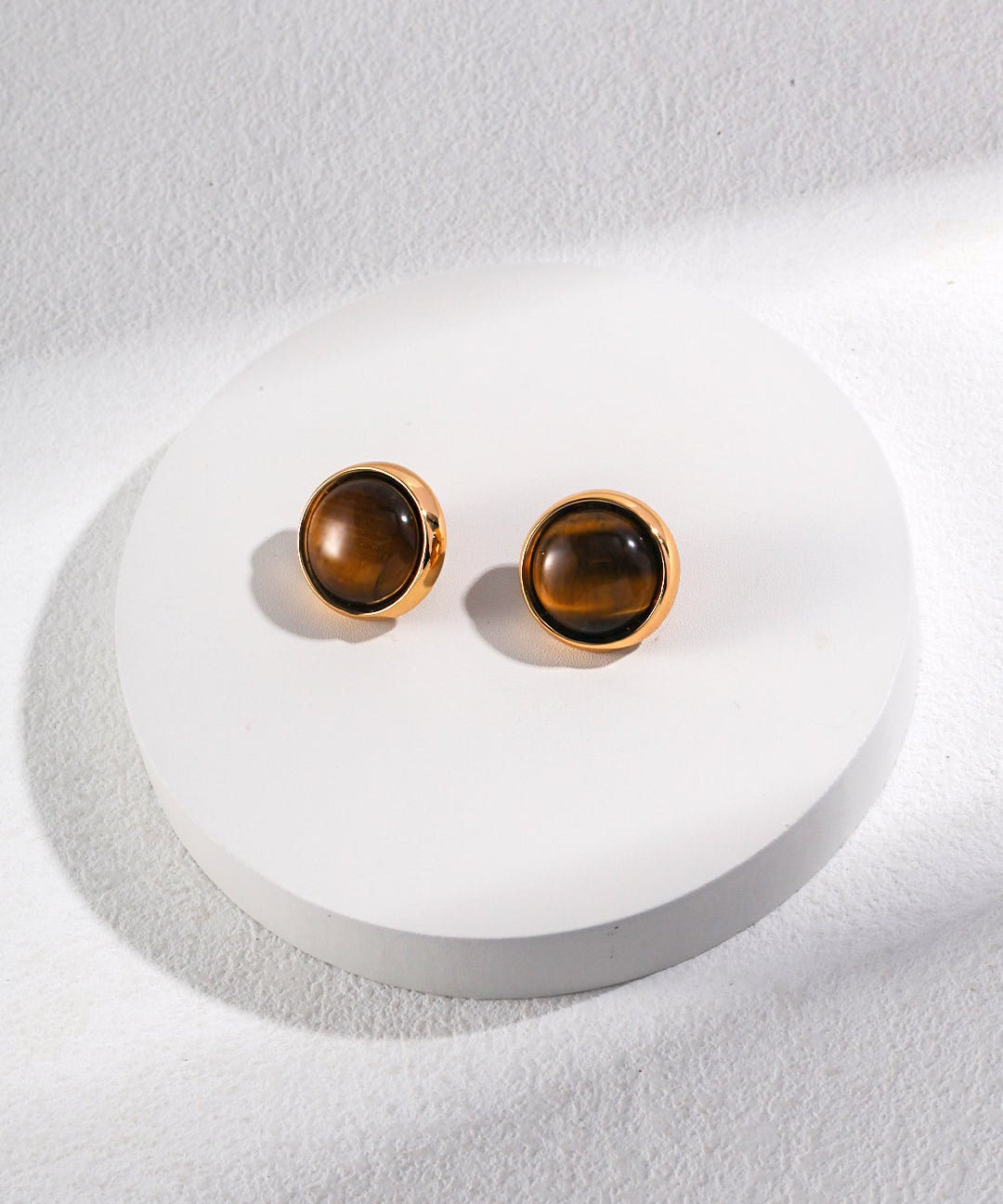 Round Tiger Eye Stone Stud Earrings - floysun