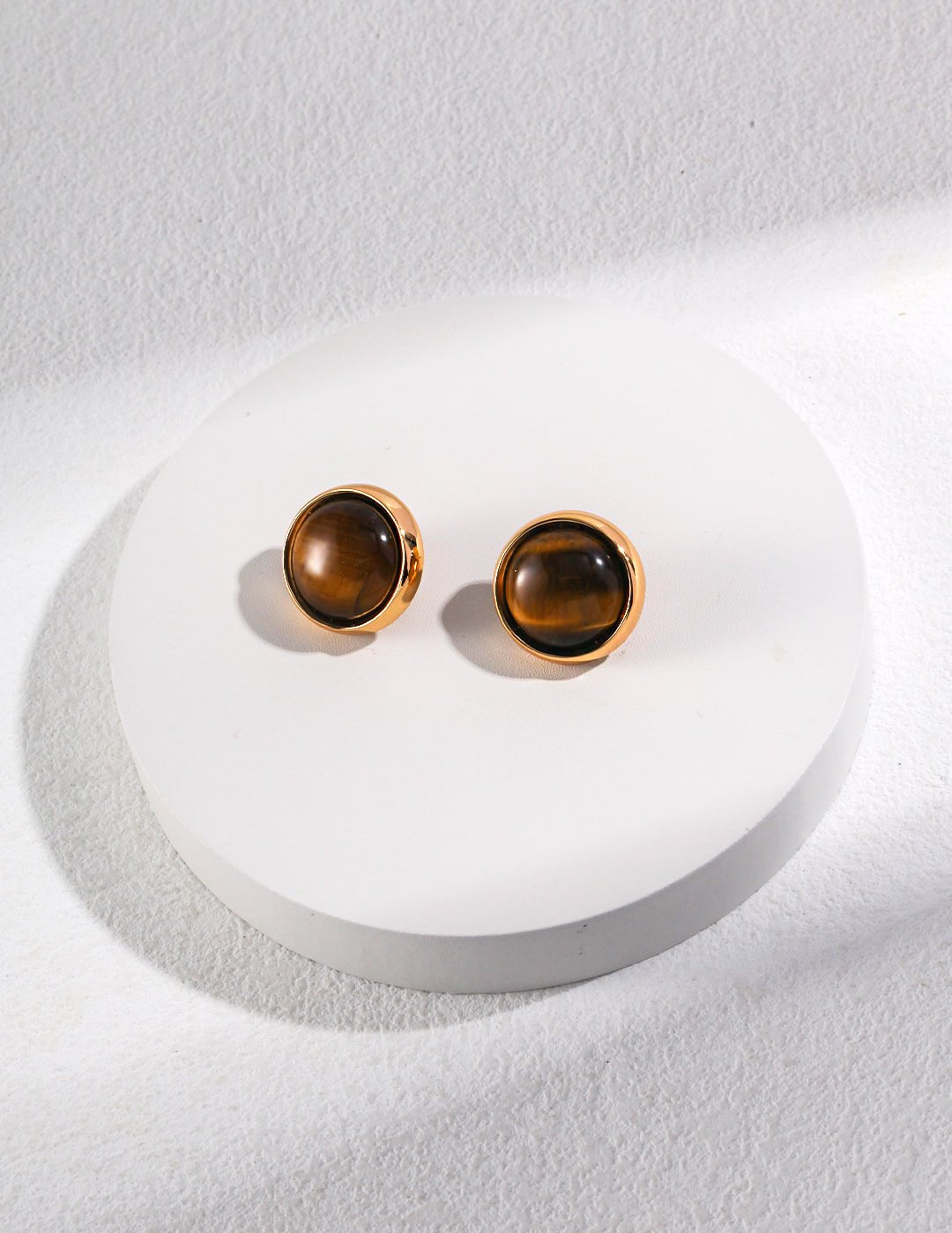 Round Tiger Eye Stone Stud Earrings - floysun