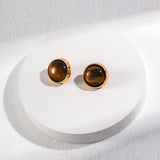 Round Tiger Eye Stone Stud Earrings - floysun