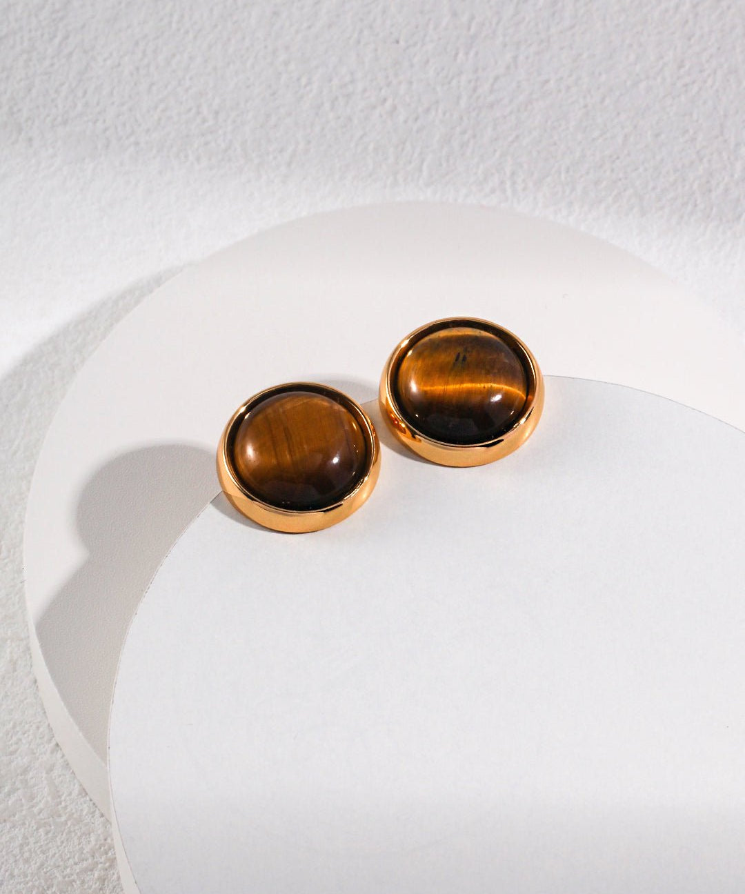 Round Tiger Eye Stone Stud Earrings - floysun